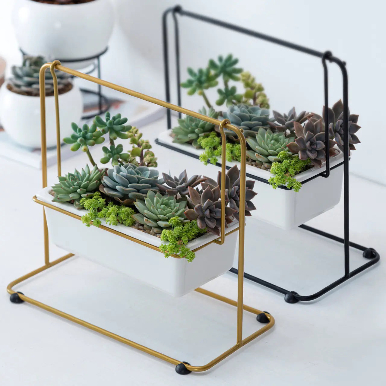 Sleek Nordic Iron Planter Swing Set